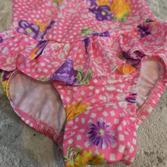 Vintage 1990s Candlesticks Funky Neon Floral Pink Swimwear - Picture 3 of 6